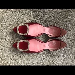 Roger Vivier Chips Strass Ballerinas in Silk Red